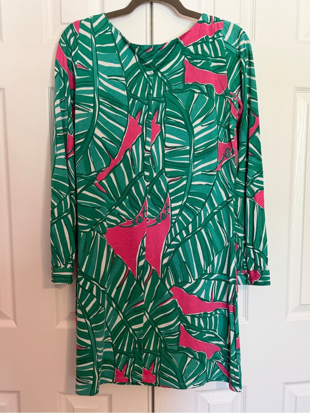 Lilly Pulitzer Green and Pink Palm-Print Long-Sleeve Dress